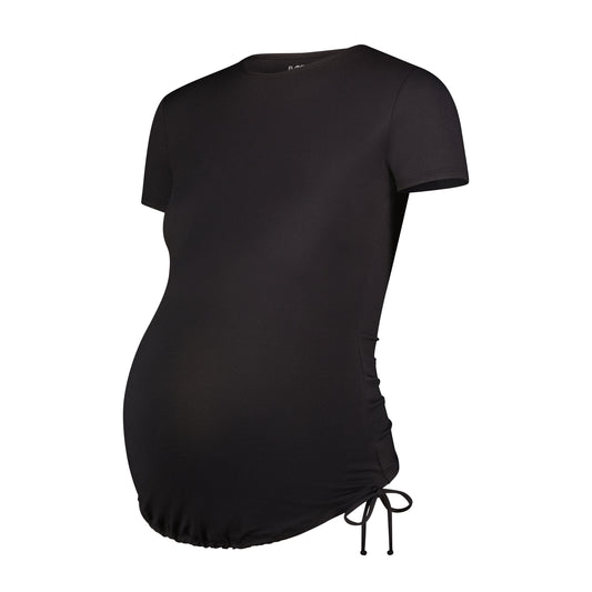 Flamingo Mesh Crew Neck Short-Sleeve Maternity Rash Guard - Black