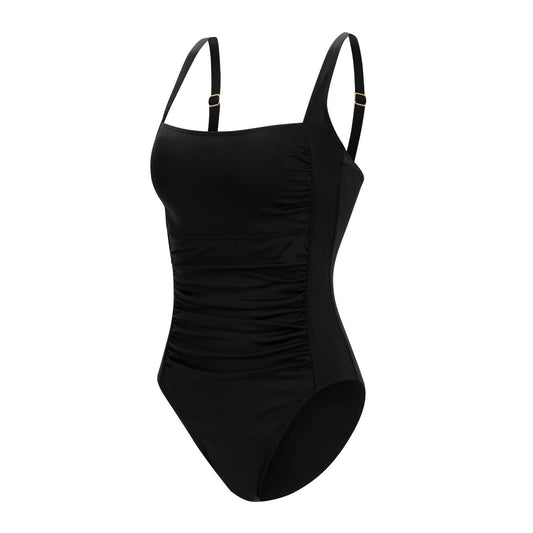 Dolfin Women's Aquashape Black Moderate Square Neck One Piece Swimsuit
