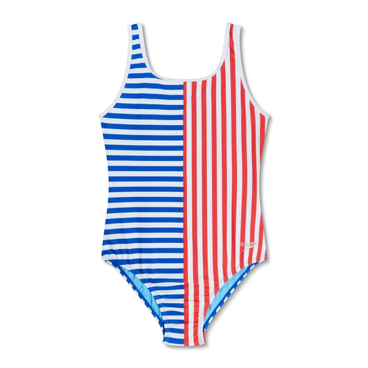 Speedo Girls' Stripe Blocked One Piece Swimsuit
