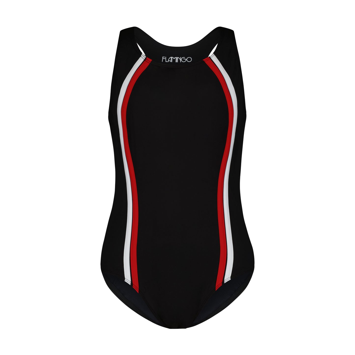 Teen One Piece Vertical Bathing Suit Red/WH - Flamingo
