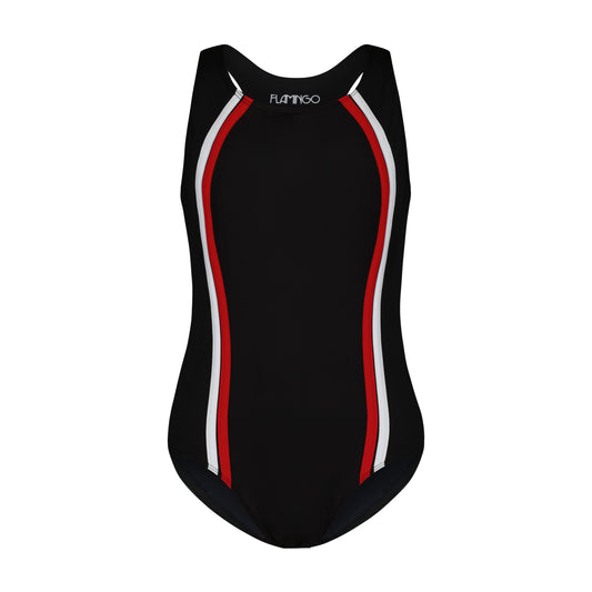 Teen One Piece Vertical Bathing Suit Red/WH - Flamingo