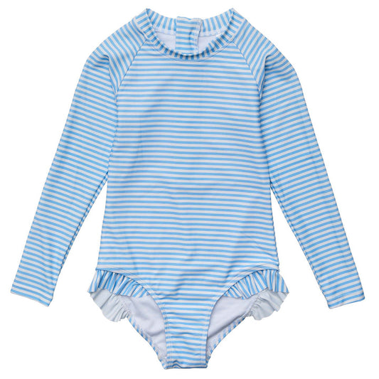 Snapper Rock Girls' Cornflower Stripe Long Sleeve Swimsuit