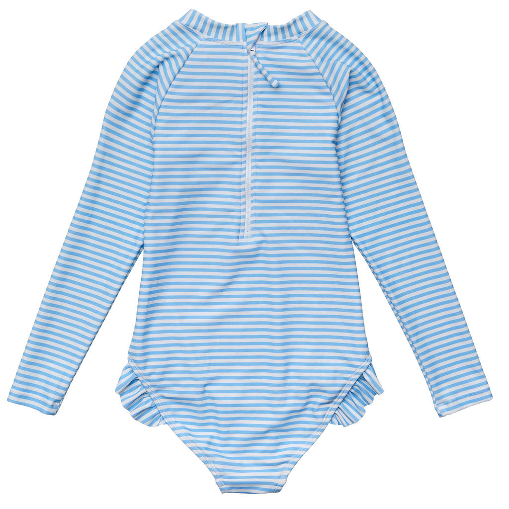 Snapper Rock Girls' Cornflower Stripe Long Sleeve Swimsuit