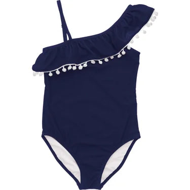 Snapper Rock Girls Navy One Shoulder Frill Swimsuit