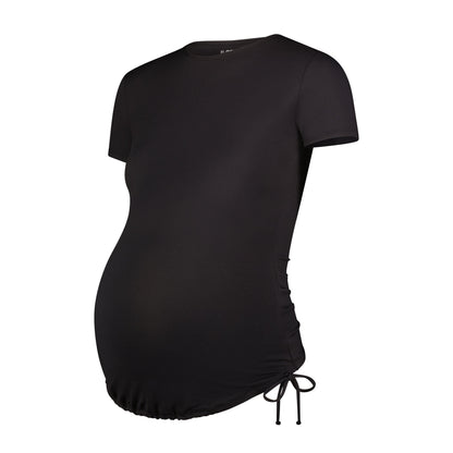 Flamingo Mesh Crew Neck Short-Sleeve Maternity Rash Guard - Blue