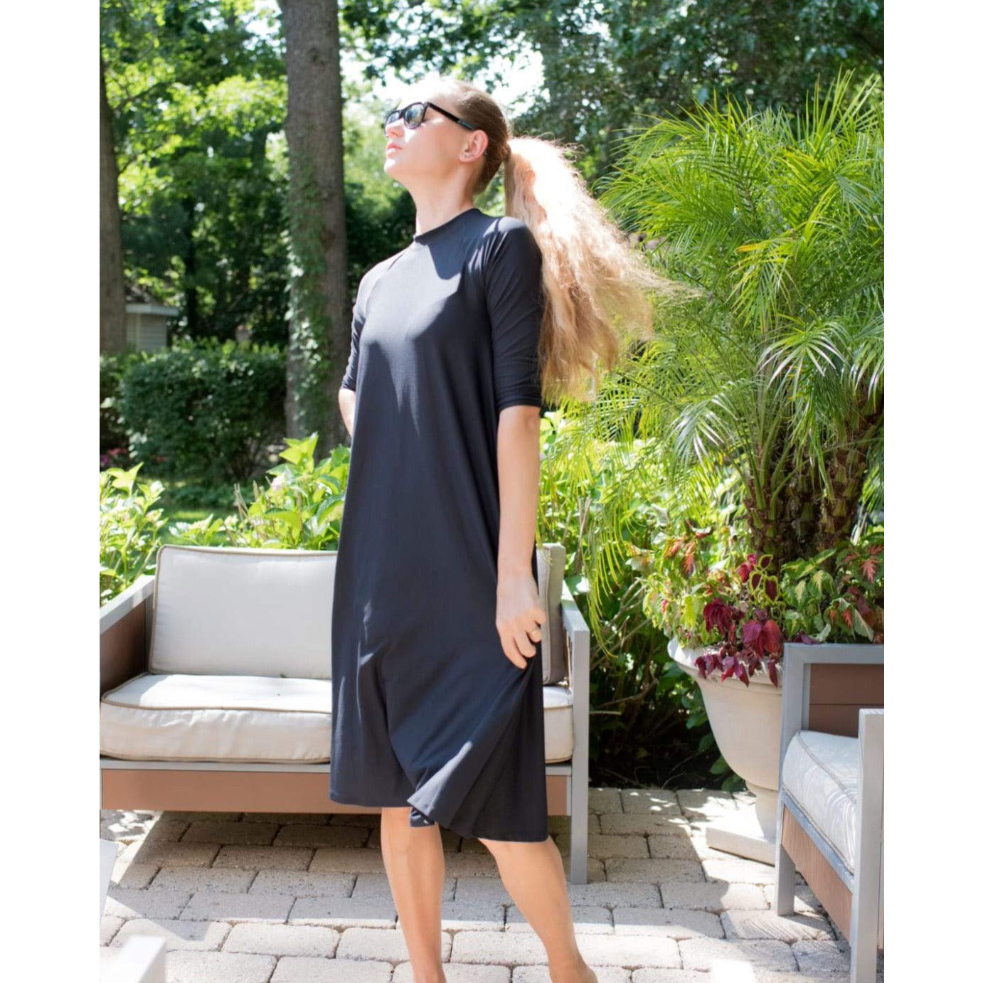 Women Swing Dress - Summer Black - Flamingo